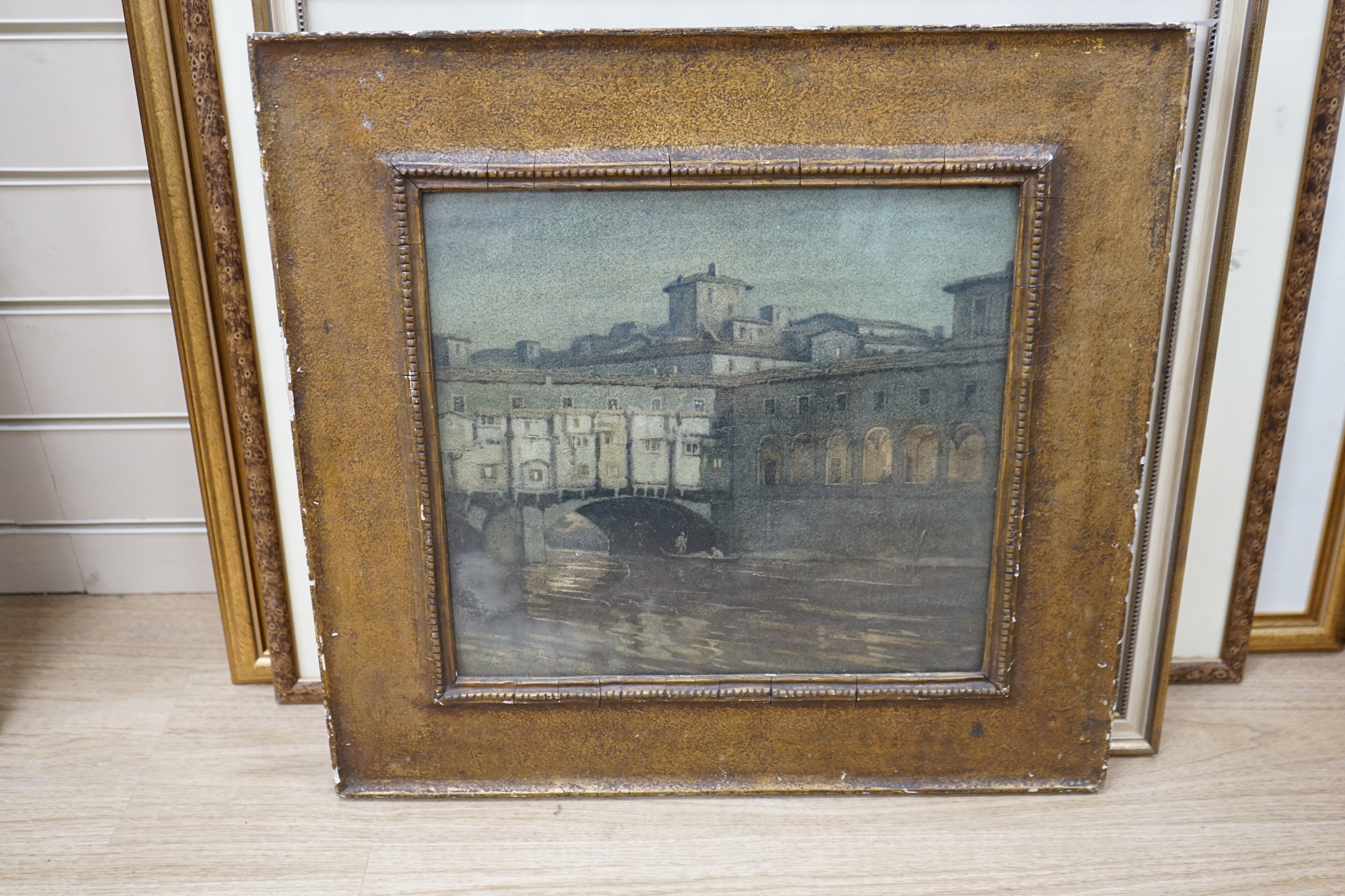 English School, watercolour, 'Ponte Vecchio, Florence, indistinctly signed, inscribed verso, 32 x 35cm